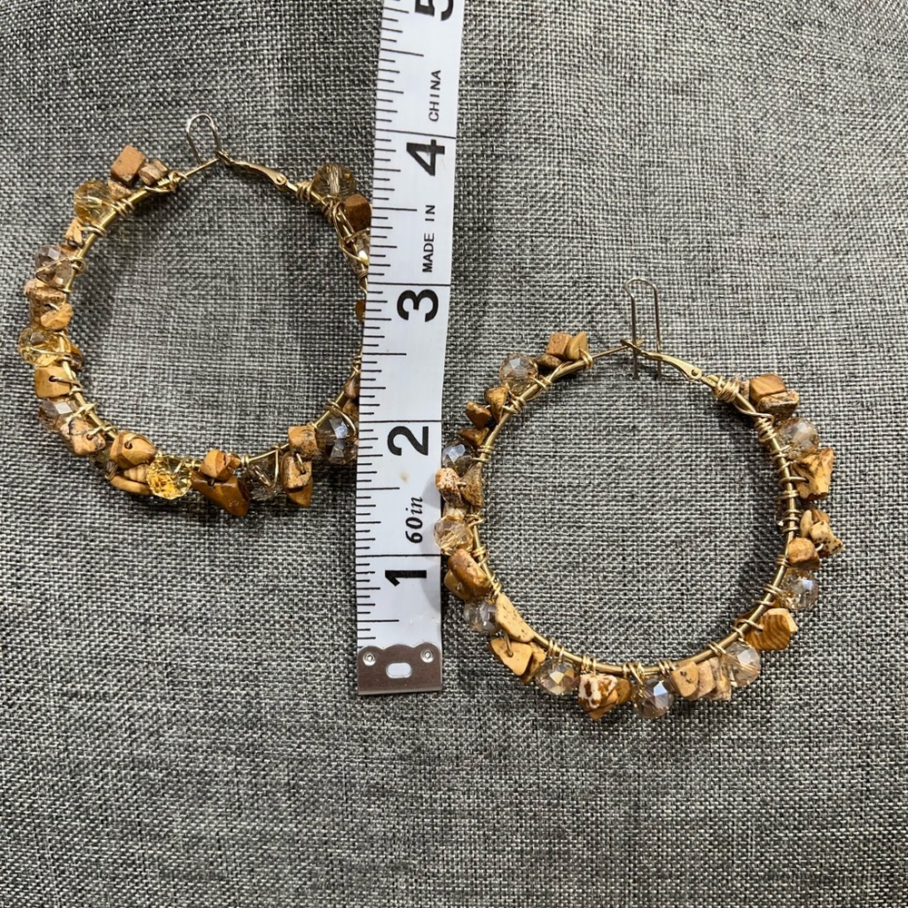 WIRE WRAPPED GEMSTONES AND BLING CRYSTALS ON 3โ INCH GOLD HOOPS. โ๏ธ - Picture 4 of 10